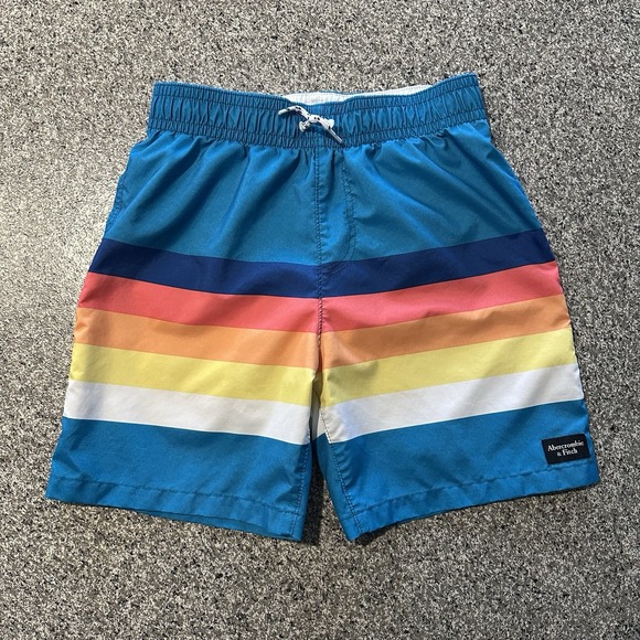 Abercrombie Fitch Kids Swim Trunks Boys 13 / 14 Colorblock Stripe 6" Lined - Picture 1 of 8